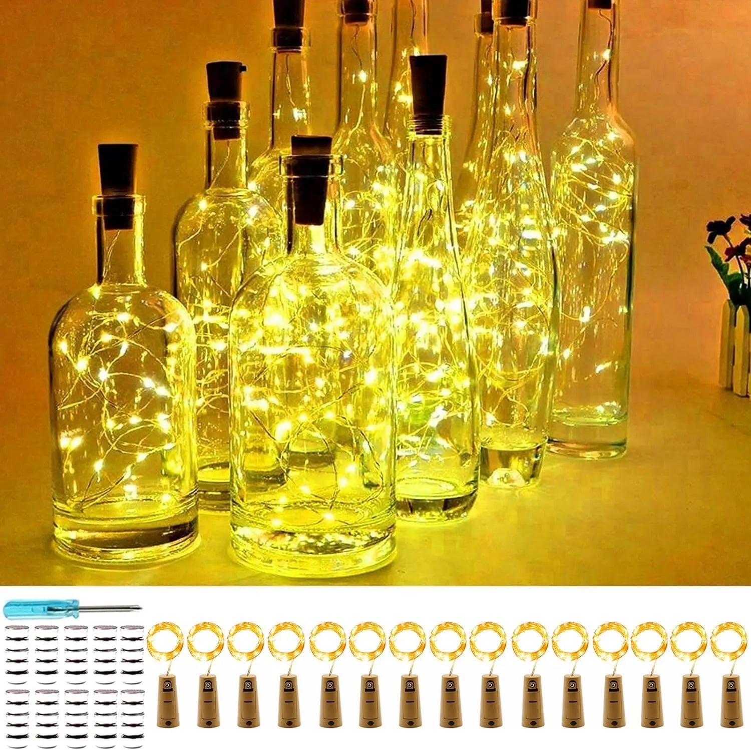 BowLift | DIY Bottle Light with Cork – 20 LED Light Chain for Bottles in Warm White