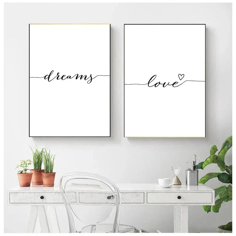 Daily Inspiration Words Wall Art Fine Art Canvas Prints Love Smile Sweet Dreams Quotations Posters Black White Pictures For Living Room Bedroom Art Decor | Bowlift