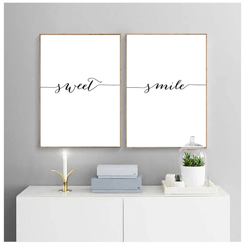 Daily Inspiration Words Wall Art Fine Art Canvas Prints Love Smile Sweet Dreams Quotations Posters Black White Pictures For Living Room Bedroom Art Decor | Bowlift