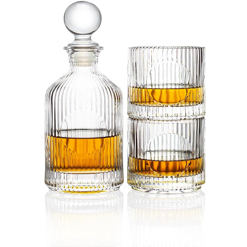 BowLift | 18oz Whiskey Liquor Wine Decanter Set Include(1decanter+2glasses) for Bar Home Restaurant Kitchen Bathroom