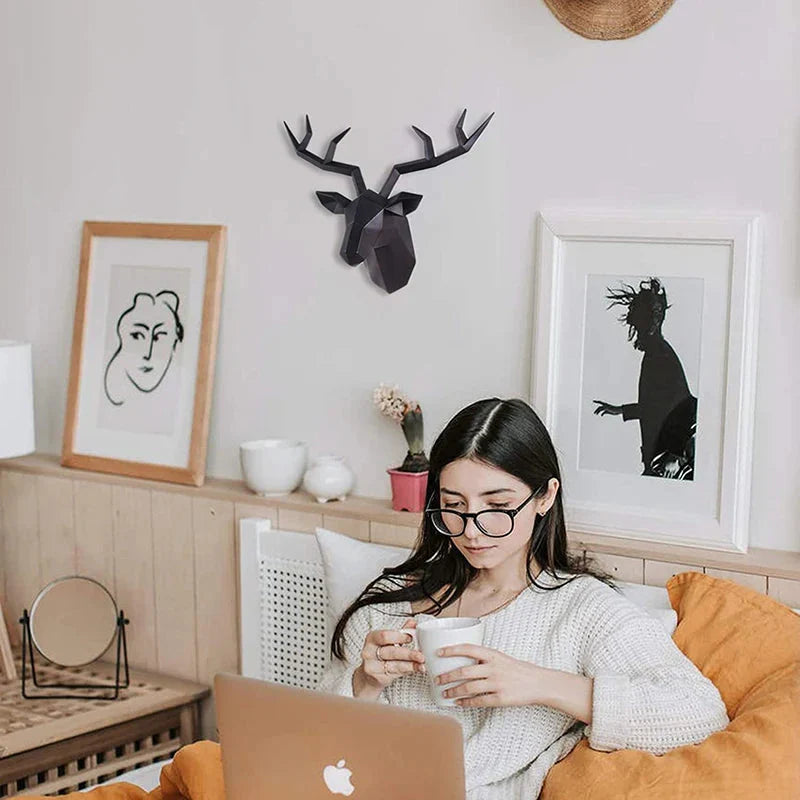 BowLift | Deer Head Sculpture Animal Statue Figures Wall Hanging Creative Moose Art Antlers Statuette for Office Decor Wall Mounting