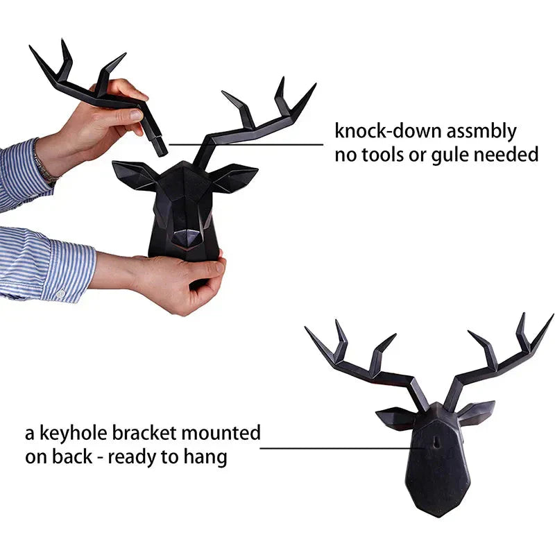 BowLift | Deer Head Sculpture Animal Statue Figures Wall Hanging Creative Moose Art Antlers Statuette for Office Decor Wall Mounting