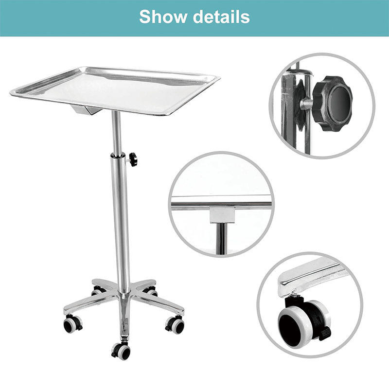 BowLift | Mayo Stand with Brake Wheels, Extra Large Salon Tray Medical Tray Mayo Stand, for Spa, Salon, Clinic, Personal Care