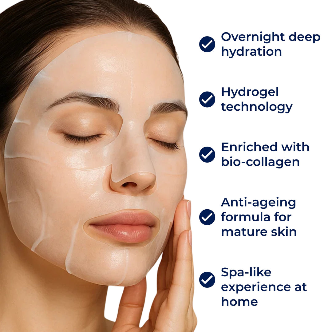 Dermaglow | Collagen Sheet Mask – Overnight Hydration – Hydrogel – Mature & Dry Skin Bowlift