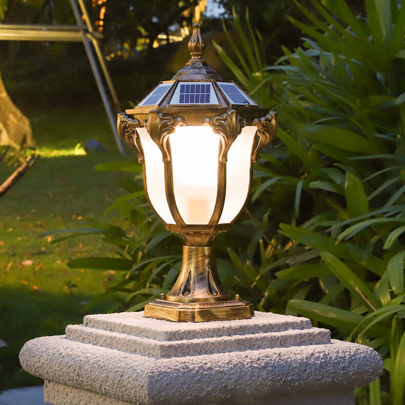 European Retro Die-Cast Aluminum Glass Solar Waterproof Outdoor Garden Landscape Column Light | Bowlift