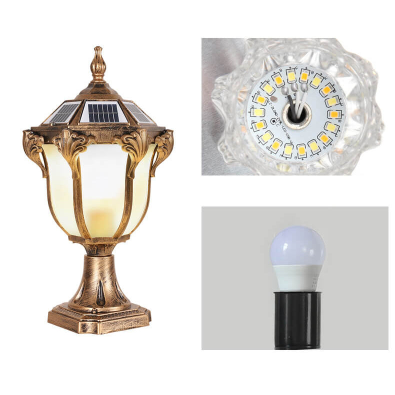 European Retro Die-Cast Aluminum Glass Solar Waterproof Outdoor Garden Landscape Column Light | Bowlift
