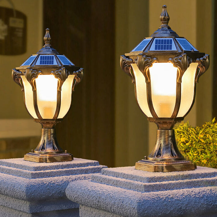 European Retro Die-Cast Aluminum Glass Solar Waterproof Outdoor Garden Landscape Column Light | Bowlift