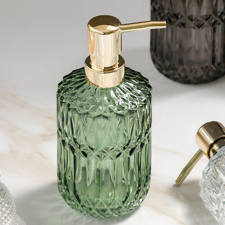 BowLift | CrystalFoam Glass Soap Dispenser | Diamond Pattern Design | Elegant Storage for Soap | Modern Bathroom Decor