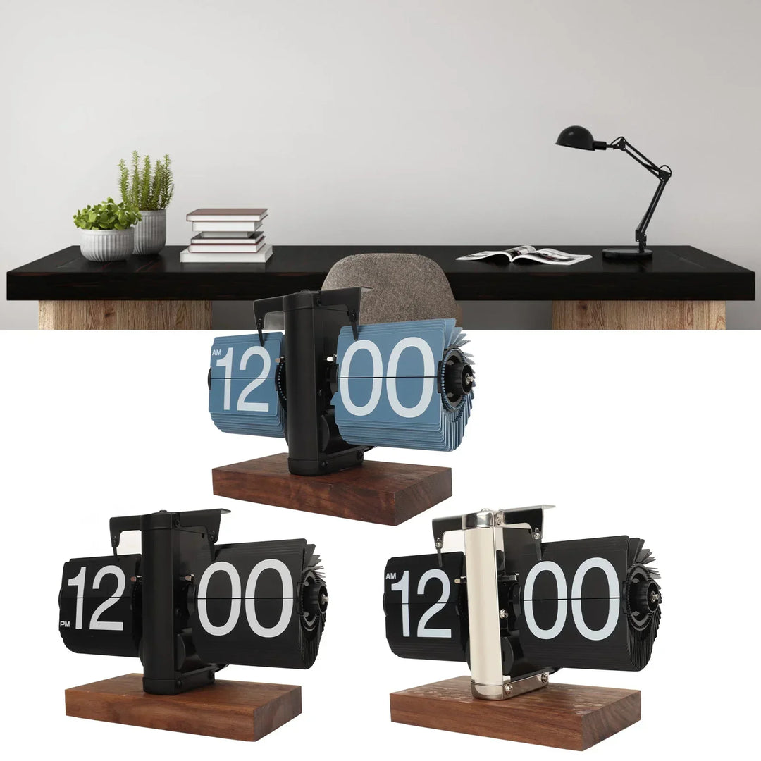 BowLift | Silvara – Vintage Flip Down Clock in Walnut Wood | Retro Mechanical Design