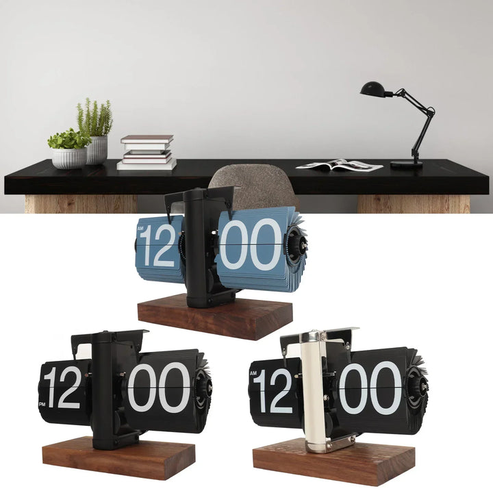 BowLift | Silvara – Vintage Flip Down Clock in Walnut Wood | Retro Mechanical Design