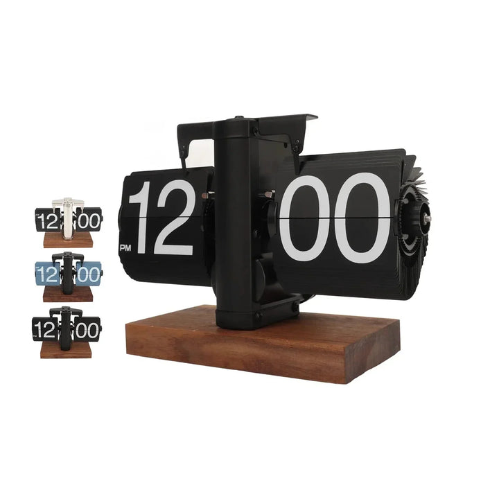 BowLift | Silvara – Vintage Flip Down Clock in Walnut Wood | Retro Mechanical Design