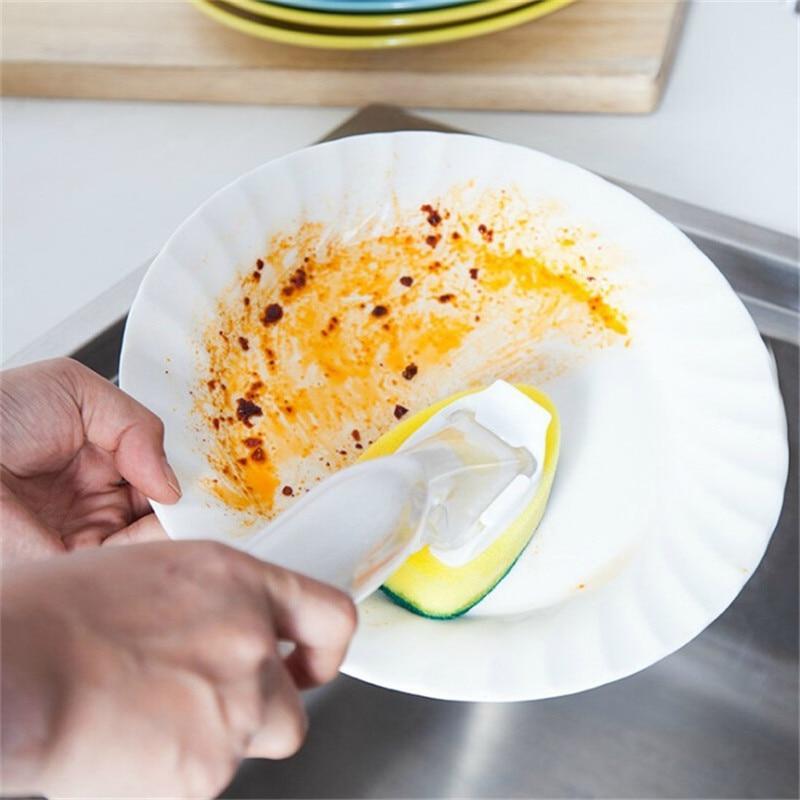 BowLift | Dish Washing Tool Cleaning Brush Soap Dispenser Handle Refillable Bowls Cleaning Sponge Brush For Kitchen Organizer Accessories