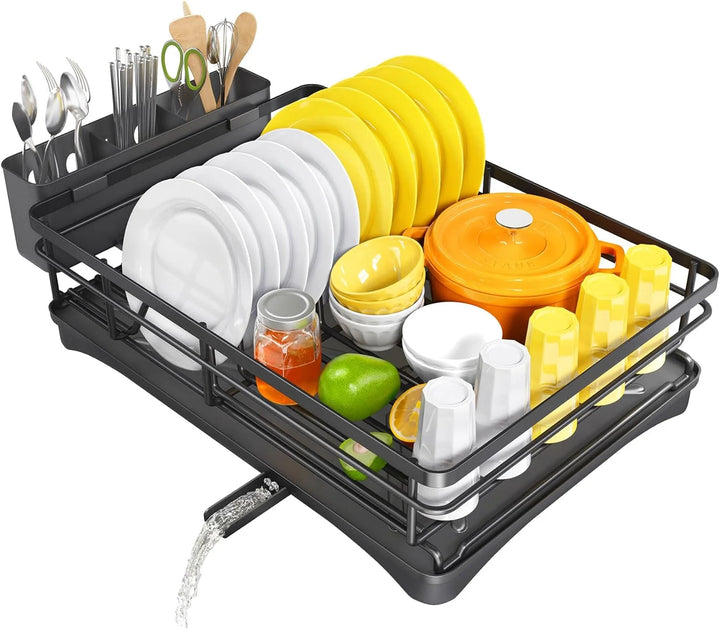 BowLift | DroogFlow Dish Rack with Slanted Drain Board and Cutlery Holder