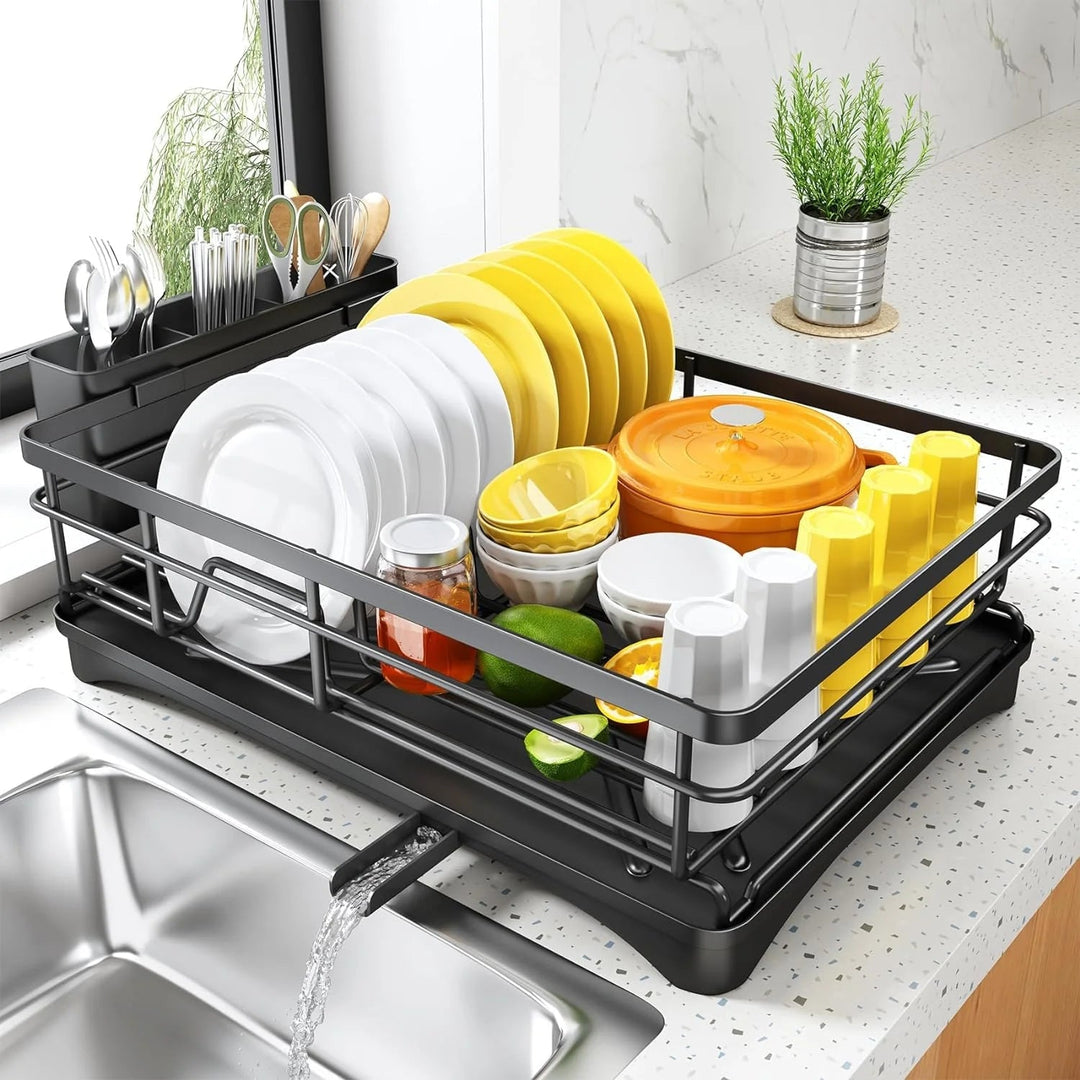 BowLift | DroogFlow Dish Rack with Slanted Drain Board and Cutlery Holder
