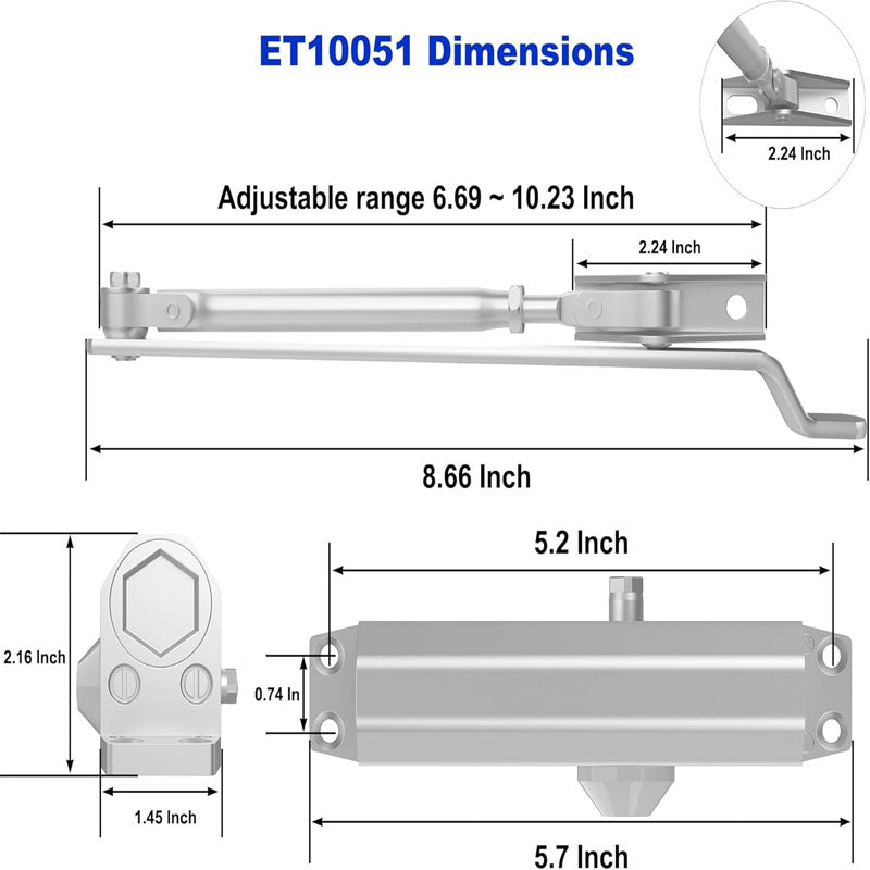 BowLift | Door Closer Automatic Door Closer Commercial or Residential Use  Door Weights 55~99 Lb Aluminum