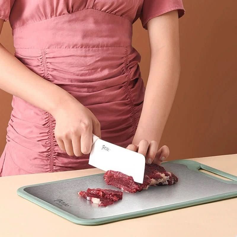 BowLift | Double-sided stainless steel cutting board with non-stick surface and juice groove