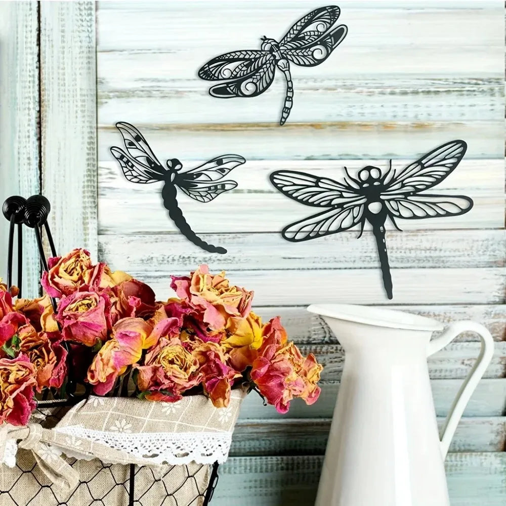 Dragonflies Iron Art Wall Art 3D Metal Sculptured Wall Decoration For Living Room Dining Room Creative Nordic Home Decor | Bowlift