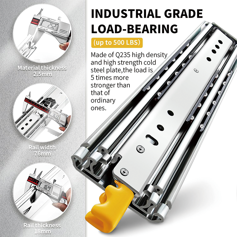 BowLift | Heavy Duty Drawer Slides with Lock 24" Length,Full Extension Side Mount Ball Bearing Locking Rails Track Glides Runners Load 485 Lbs,1 Pair