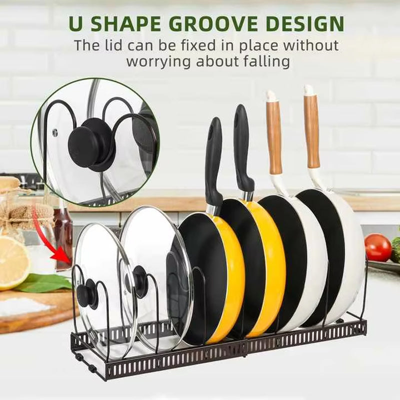 BowLift | Metal Expandable And Detachable Pot Pan And Cover Organizer Display Rack Holder For Kitchen Cabinet Pantry