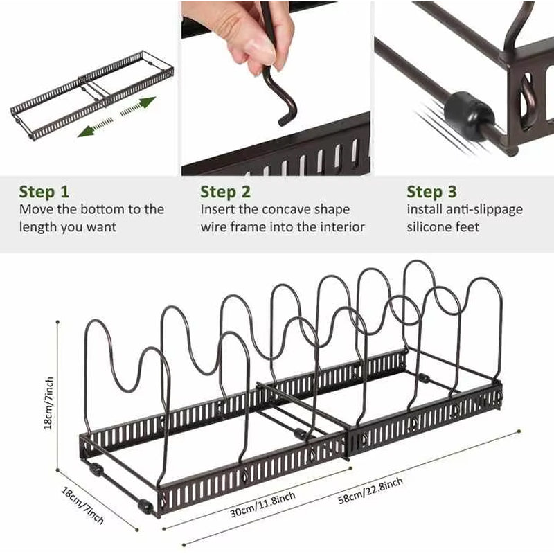 BowLift | Metal Expandable And Detachable Pot Pan And Cover Organizer Display Rack Holder For Kitchen Cabinet Pantry