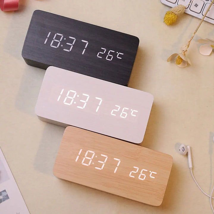 BowLift | Wooden LED Alarm Clock with Voice Activation – Stylish Nightstand Clock