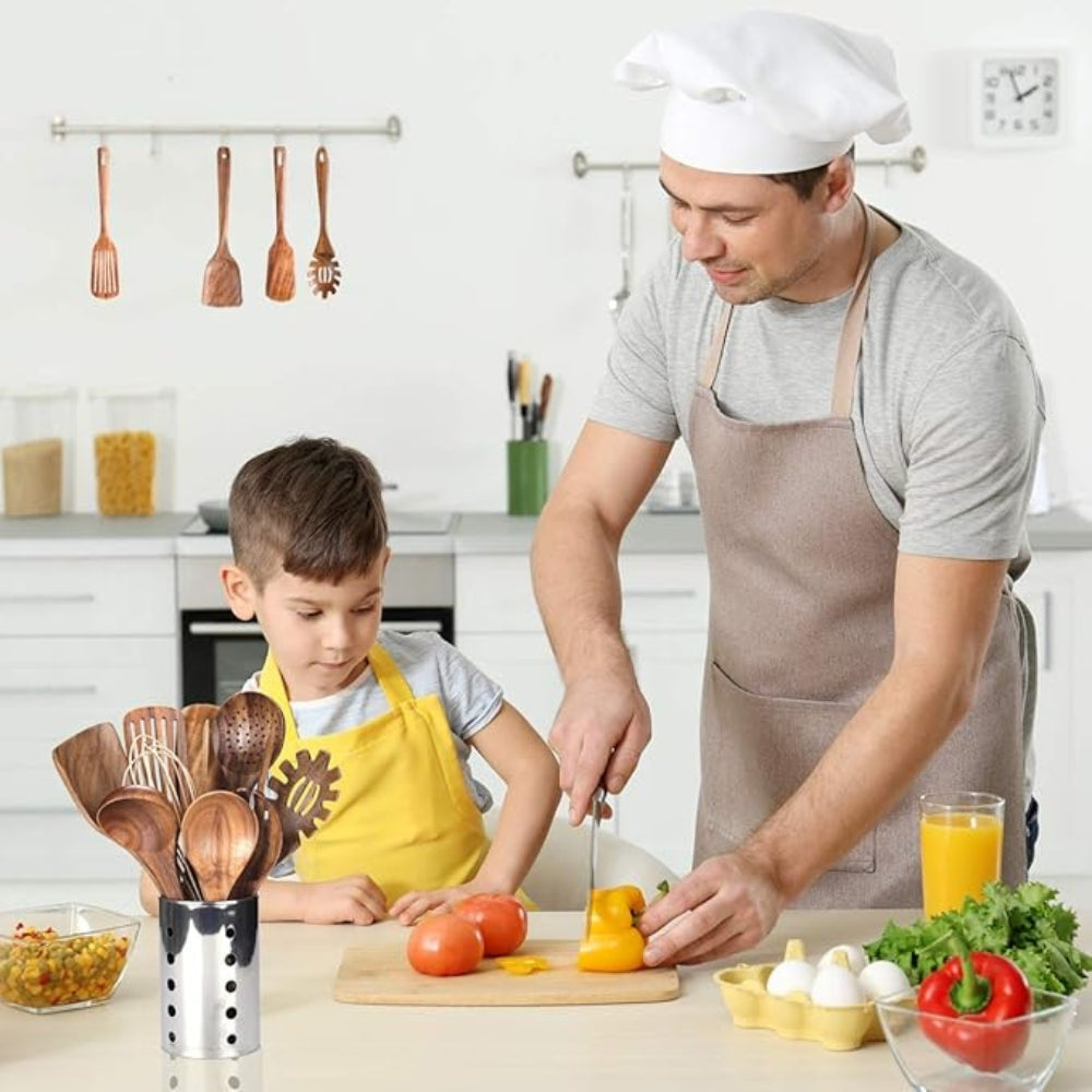 BowLift | Teak wood kitchen utensil set – 7-piece set with non-stick coating