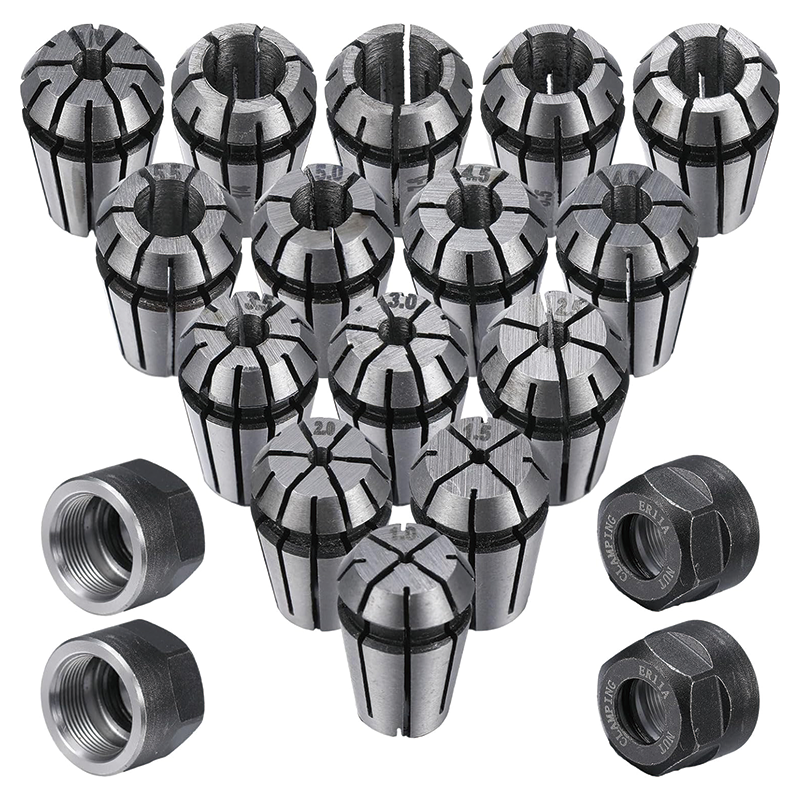 BowLift | 19 Pcs ER11 Collet Set, Thread Collet Clamping Nuts  Precision Spring Collet Set for CNC Engraving Milling Lathe Chuck Tool, 1/4, 1/8