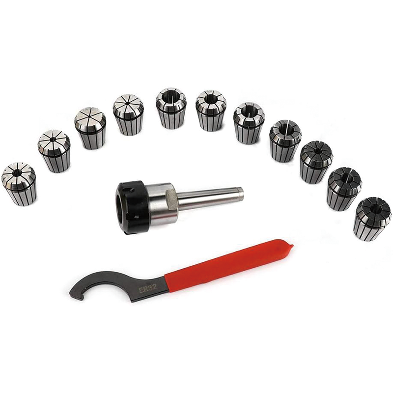 BowLift | ER32 Collet Set, Lathe Chuck Tool with 11 PCS ER32 Collets, 1PCS MT2 Bridgeport Shank Holder & 1 PCS Wrench