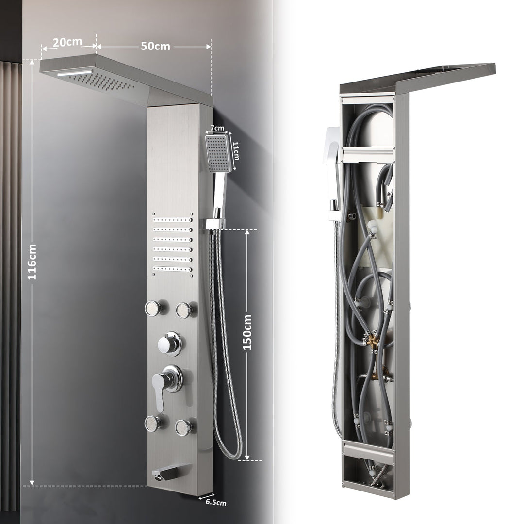Shower panel stainless steel wall shower panel 5 functions silver | Bowlift