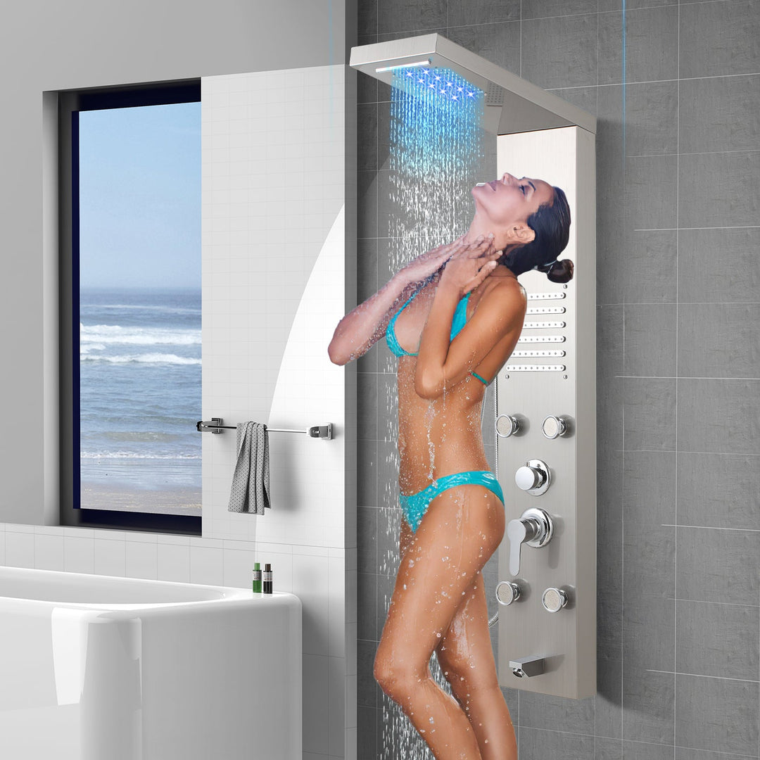 Shower panel stainless steel wall shower panel 5 functions silver | Bowlift