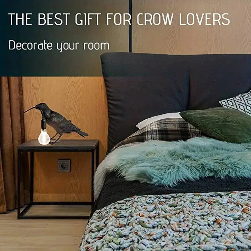 BowLift | E14-Bulb with Plug Gothic Raven Lamp Vintage Resin Bird Lamp for Nightstand, Office, Living Room Farmhouse Art Deco Style