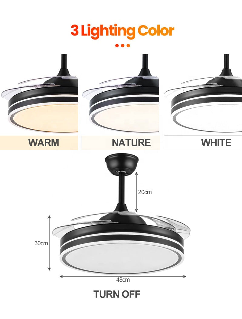 Modern Retractable Ceiling Fan Light-Black | Bowlift
