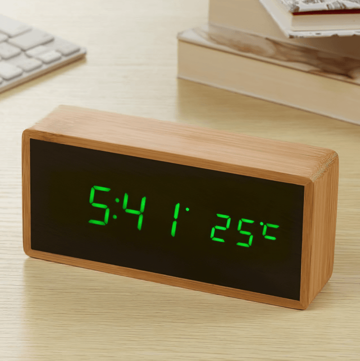 BowLift | Minimalist LED Bamboo Alarm Clock with Temperature Display