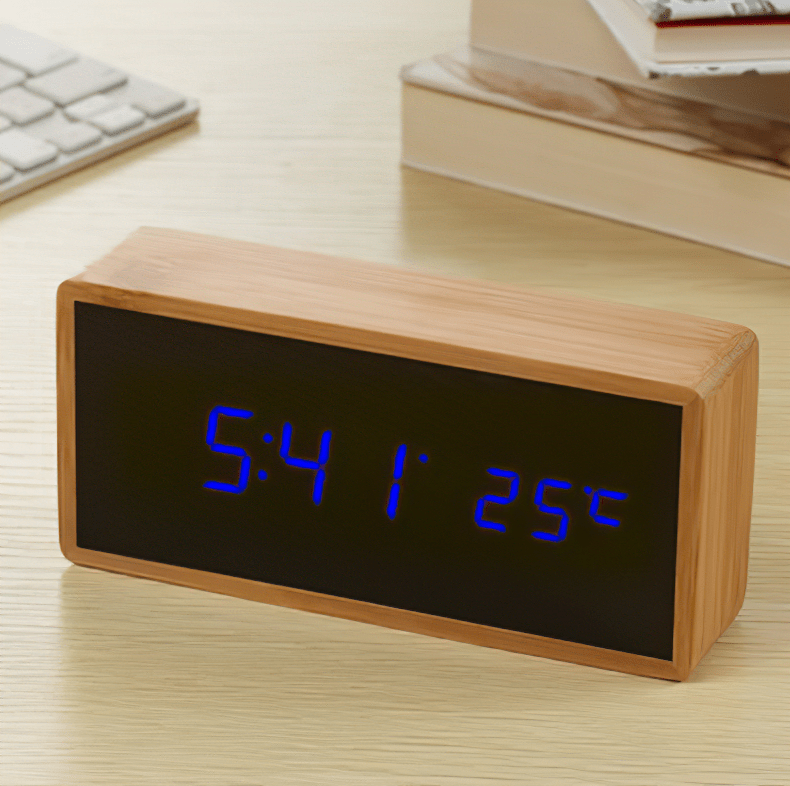 BowLift | Minimalist LED Bamboo Alarm Clock with Temperature Display