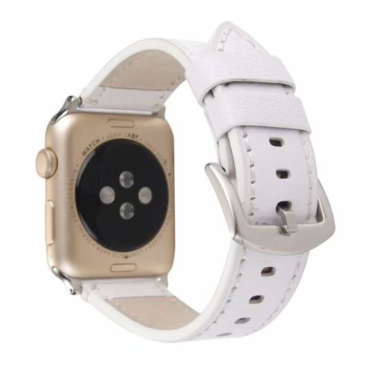 BowLift | Calf Leather Genuine Leather Watch Band For Apple Watch Series 7 45mm / 6 & SE & 5 & 4 44mm / 3 & 2 & 1 42mm (White)