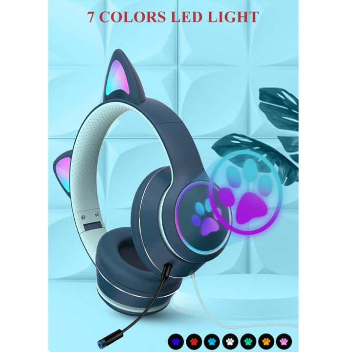 BowLift | AKZ-022 USB + 3.5mm Port Cat Ear Design Foldable LED Headset with Microphone (Black)