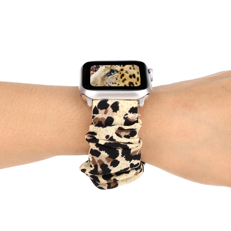 BowLift | For Apple Watch Series 9&8&7 41mm / SE 3&SE 2&6&SE&5&4 40mm / 3&2&1 38mm Fabric + Stainless Steel Hair Ring Watch Band (Leopard Pattern)