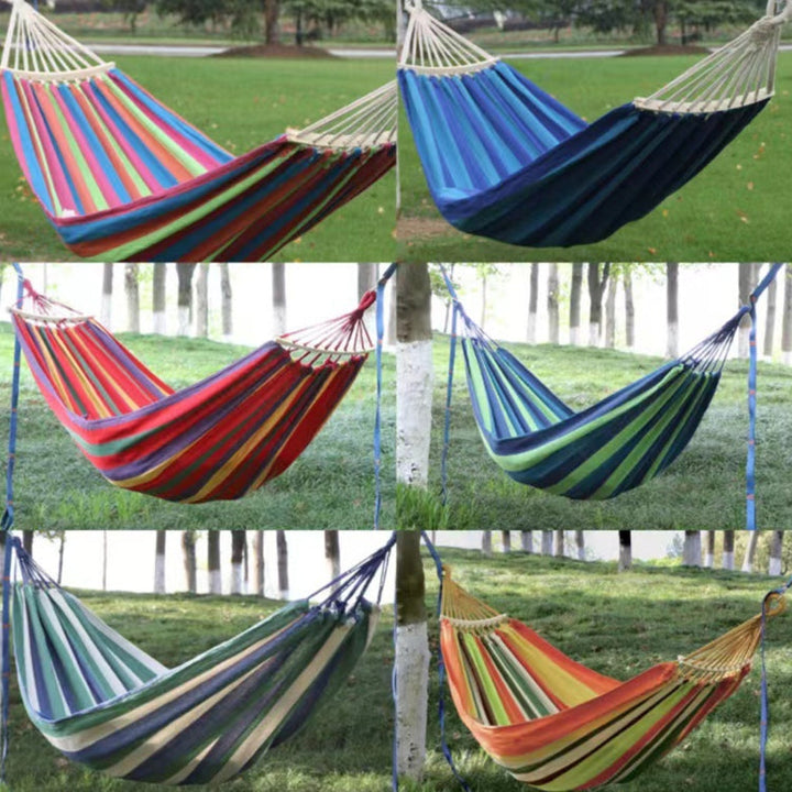 BowLift | Outdoor Double Thick Canvas Hammock Indoor Swing with Removable Curved Bar, Size: 200x100cm (Red White Stripes)