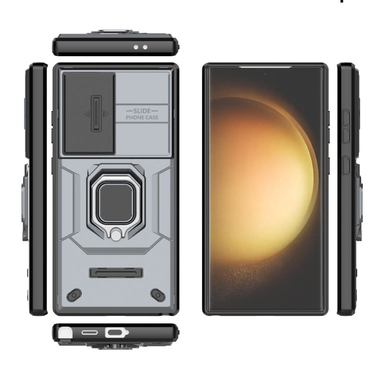 BowLift | For Samsung Galaxy S24 Ultra 5G Sliding Camshield TPU + PC Shockproof Phone Case with Holder (Gray)
