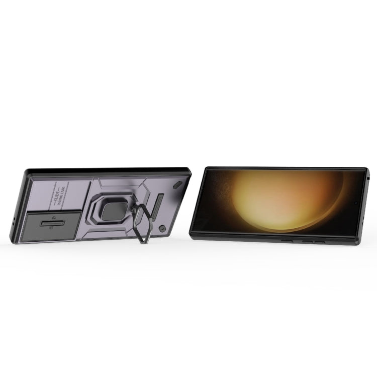 BowLift | For Samsung Galaxy S24 Ultra 5G Sliding Camshield TPU + PC Shockproof Phone Case with Holder (Purple)