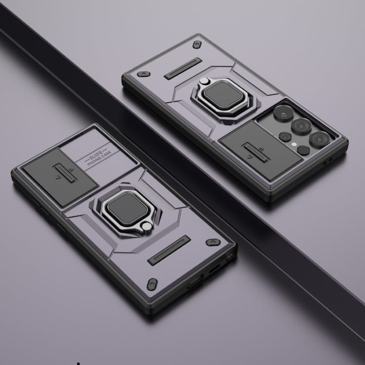 BowLift | For Samsung Galaxy S24 Ultra 5G Sliding Camshield TPU + PC Shockproof Phone Case with Holder (Purple)