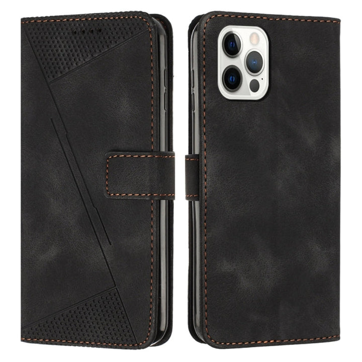 BowLift | For iPhone 13 Pro Max Dream Triangle Leather Phone Case with Shoulder Strap (Black)