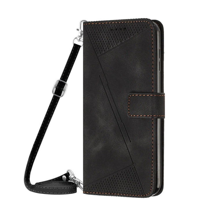 BowLift | For iPhone 13 Pro Max Dream Triangle Leather Phone Case with Shoulder Strap (Black)