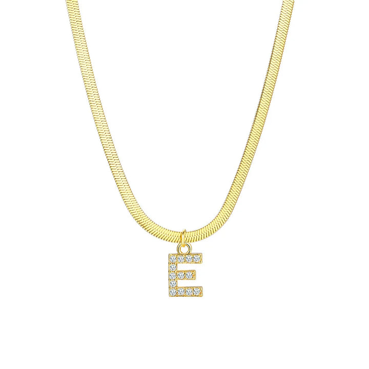 BowLift | Dainty Diamond Letter Initial Herringbone Necklace