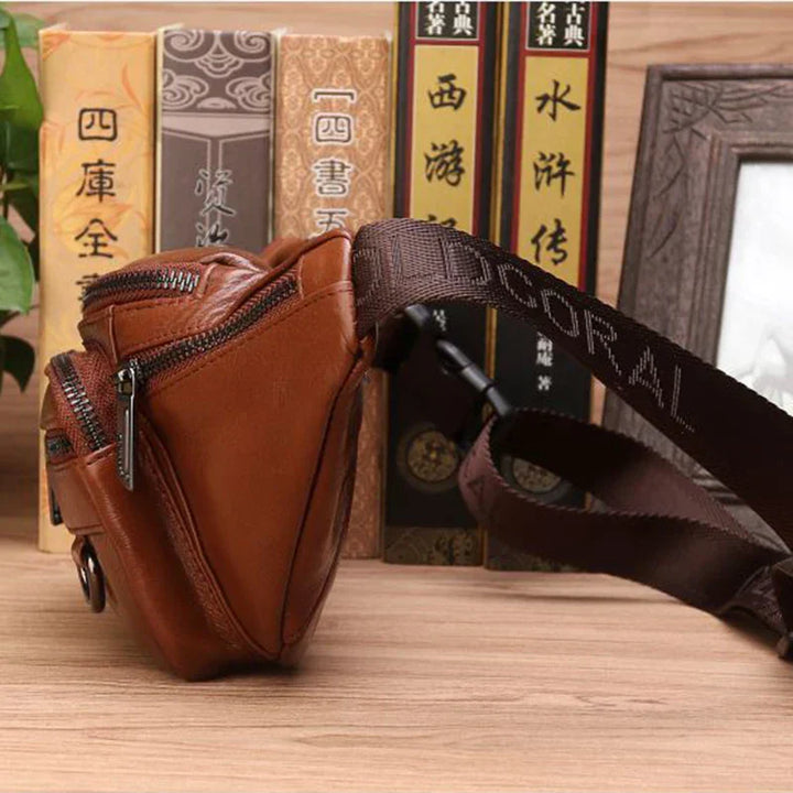 BowLift | Genuine Cowhide Leather Waist Bag for Men – Large Capacity Fanny Pack, Belt & Crossbody Travel Bag