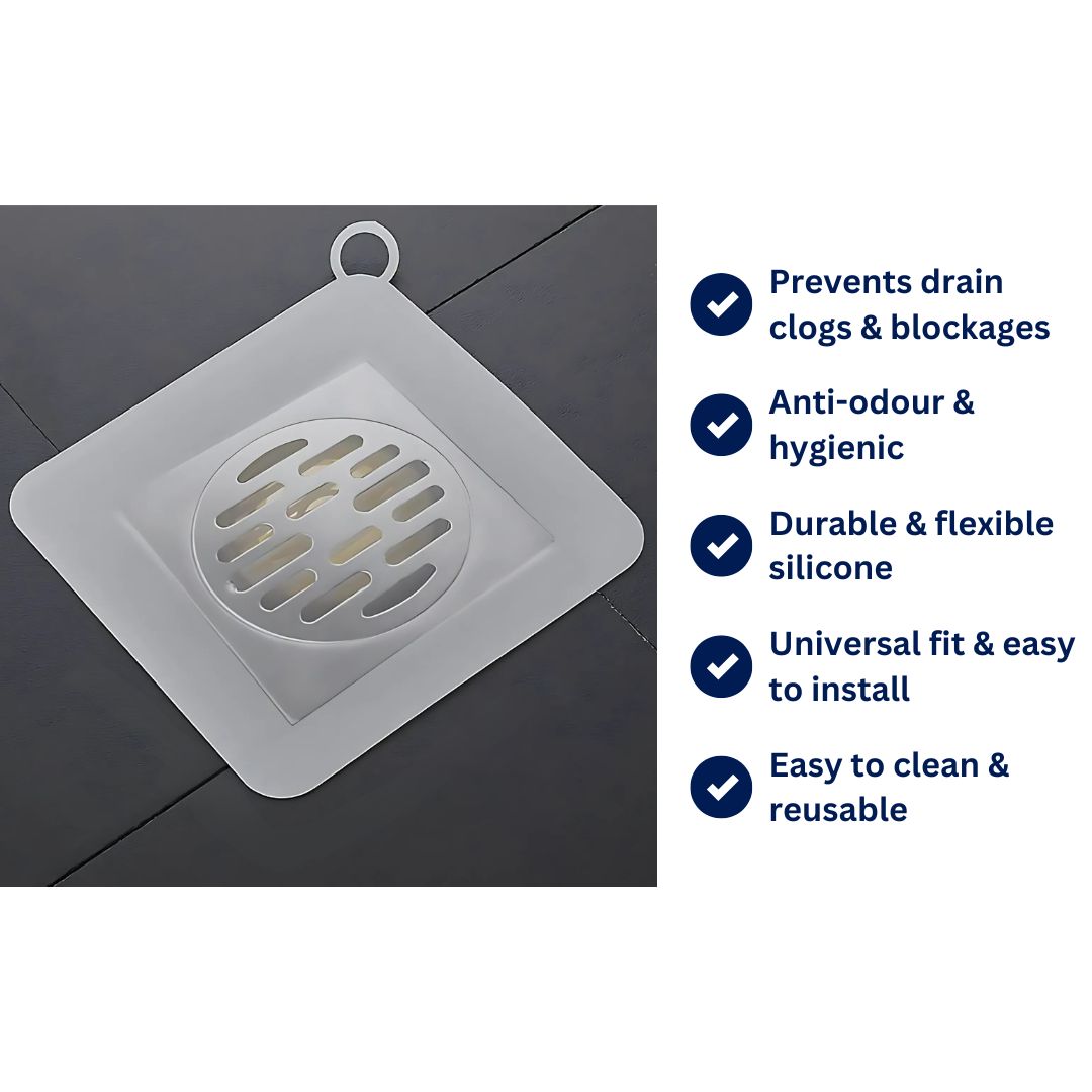 EcoFlow Shower Drain Silicone Cover | Anti Odour Mat - Catches Hair and Debris - Prevents Clogs in the Shower Bowlift