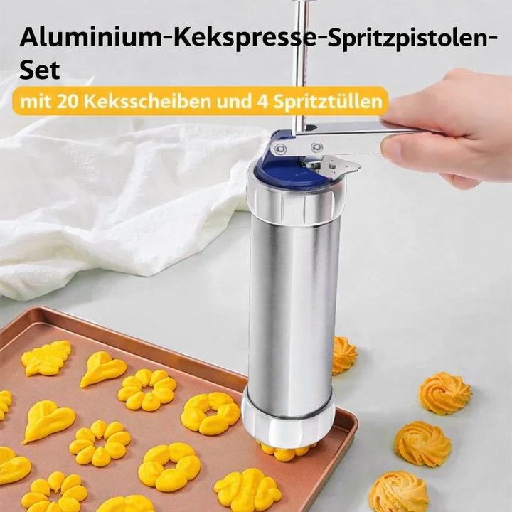 BowLift | Stainless Steel Cookie Press 20 Shapes and 4 Nozzles for Perfect Even Cookies