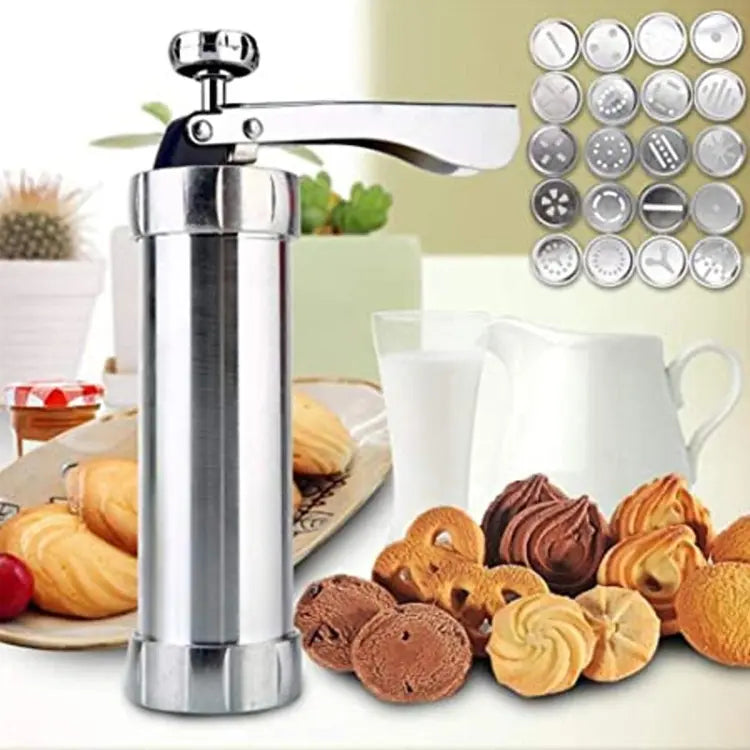 BowLift | Stainless Steel Cookie Press 20 Shapes and 4 Nozzles for Perfect Even Cookies