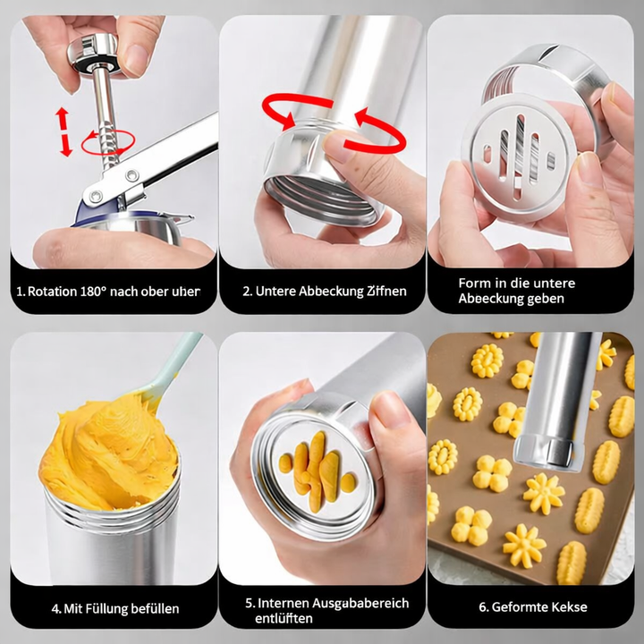 BowLift | Stainless Steel Cookie Press 20 Shapes and 4 Nozzles for Perfect Even Cookies