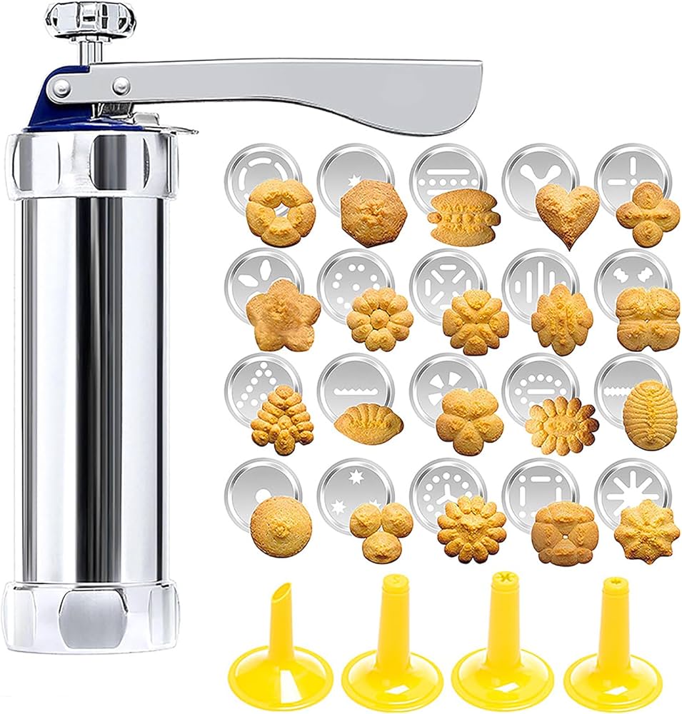 BowLift | Stainless Steel Cookie Press 20 Shapes and 4 Nozzles for Perfect Even Cookies